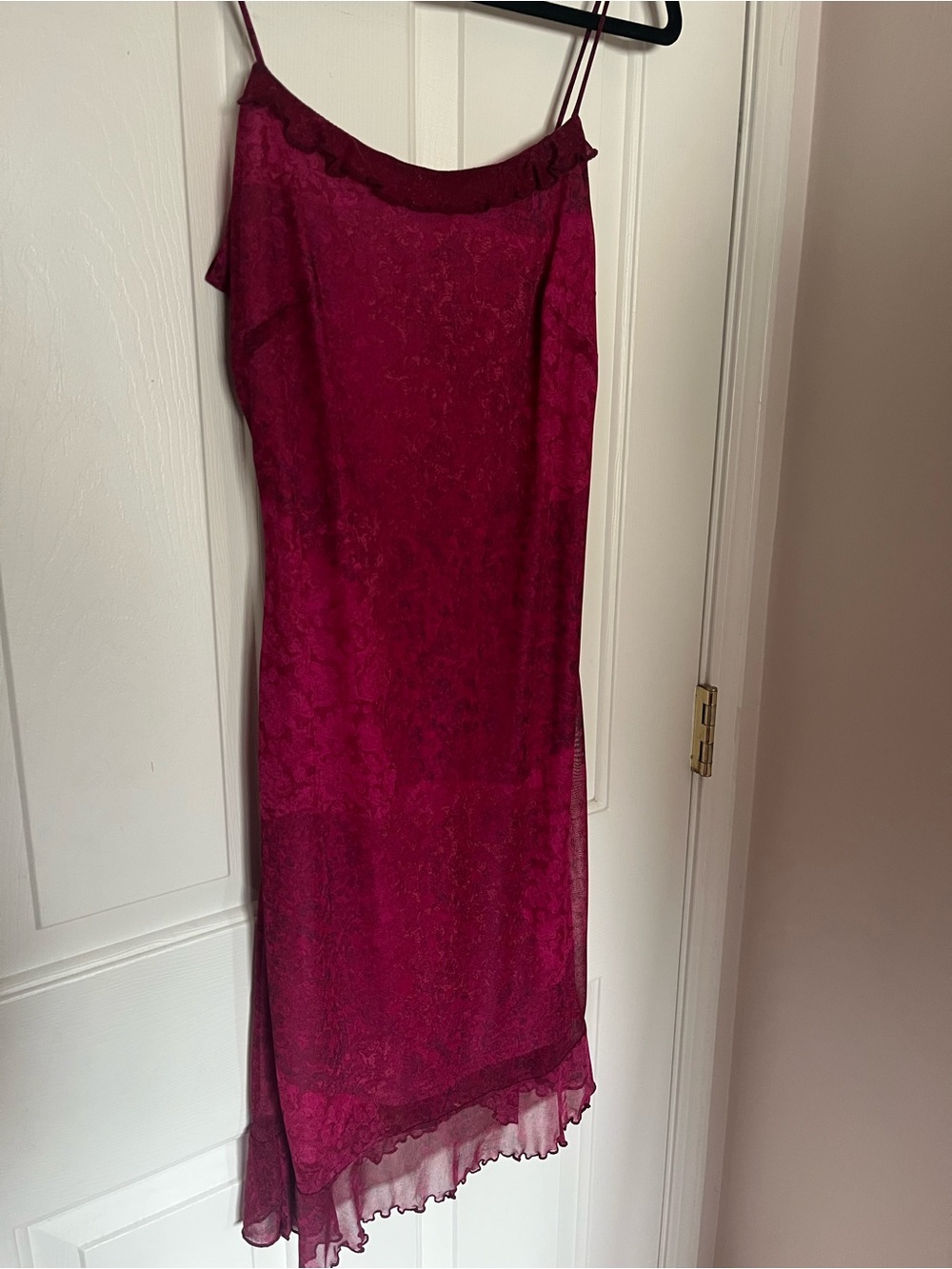 Scarlet Wine Red Lace-Trim Midi Slip Dress